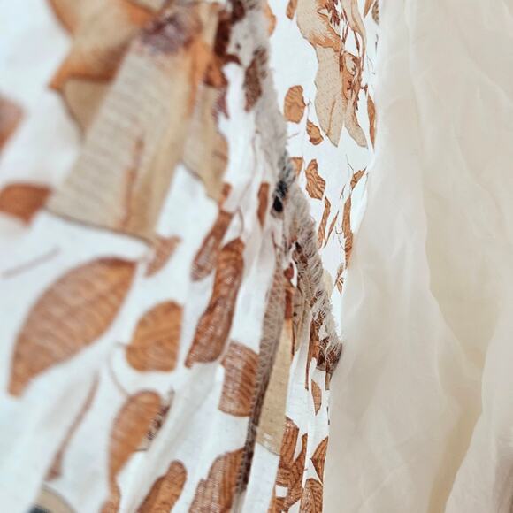 Anthropologie Dress White Tan Floral Cutout Tiered Puff Sleeve Smocked Maxi Sz S - Picture 11 of 11